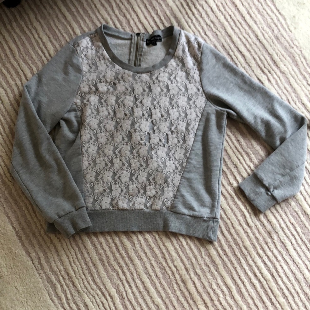 JUST ADD SUGAR - Grey Sweater with Lace Front, Cozy, Warm, Cotton/Polyester